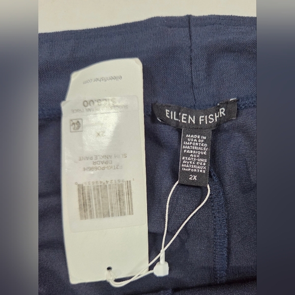New Eileen Fisher Womens Slim Ankle Crepe Pants Size 2X Made In USA Navy Blue - Picture 8 of 13